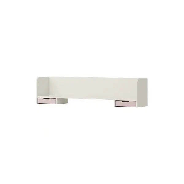 Iloom Linki Plus Smart Desk+ 1400W white wall-mounted shelf with two pink drawers beneath a long panel