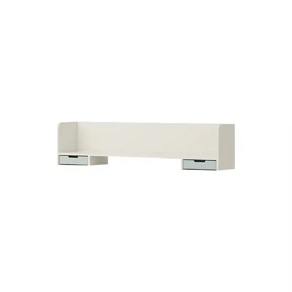 Iloom Linki Plus Smart Desk white with chrome drawer fronts and integrated 1-story stacking shelf.
