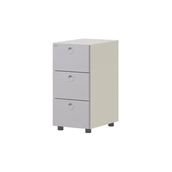 Iloom Linki Plus Smart Desk+ 3-Story Desk Drawer cabinet in cream with gray fronts, three drawers with circular handles on small feet.