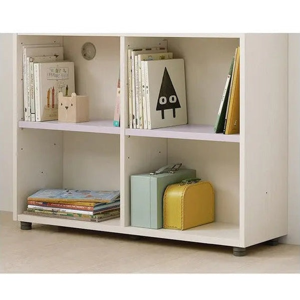 Iloom Linki Plus Smart Desk+ 6-Story Pl Box Storage Shelf in white, organized with books and pastel storage boxes.