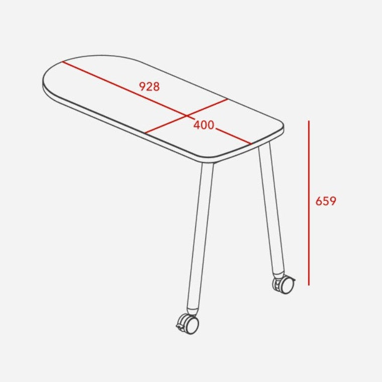 Iloom Linki Plus extension desk with caster legs, 928x400 mm top, 659 mm height.