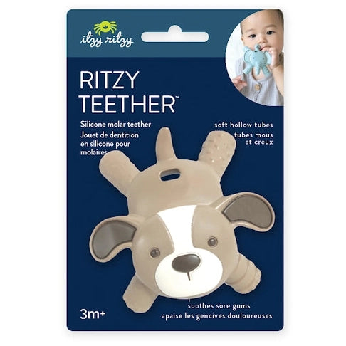 Itzy Ritzy baby molar teether beige dog design with soft hollow silicone tubes