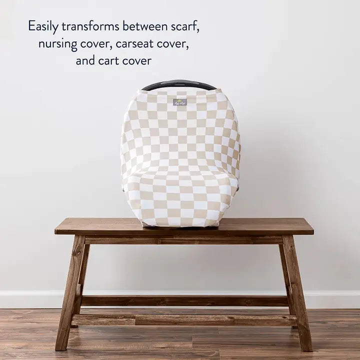 Itzy Ritzy Mom Boss 4-in-1 nursing cover in taupe cream checkerboard fabric