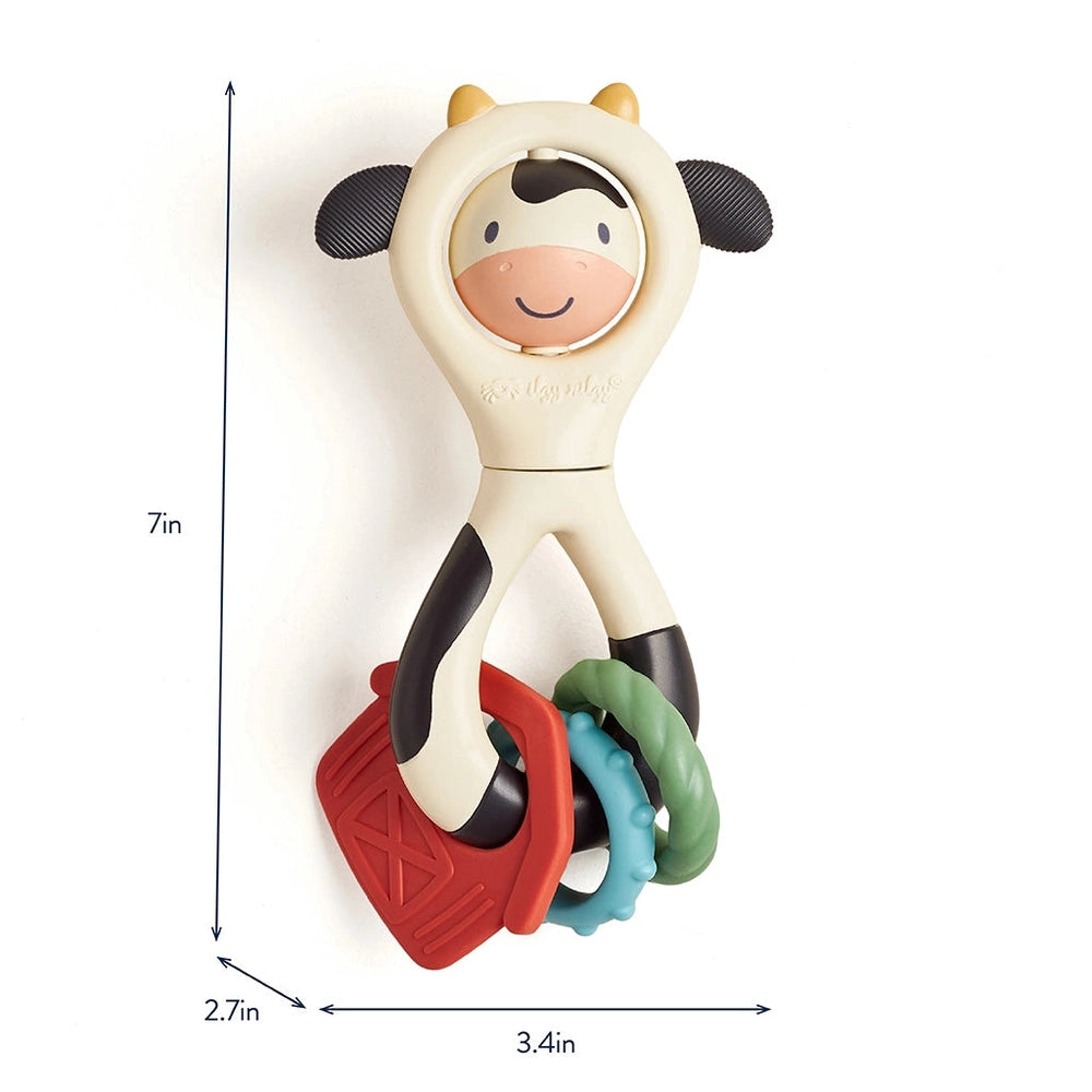 ITZY RITZY Itzy Spinner teething toy with cow-face figure and colorful interlocking rings