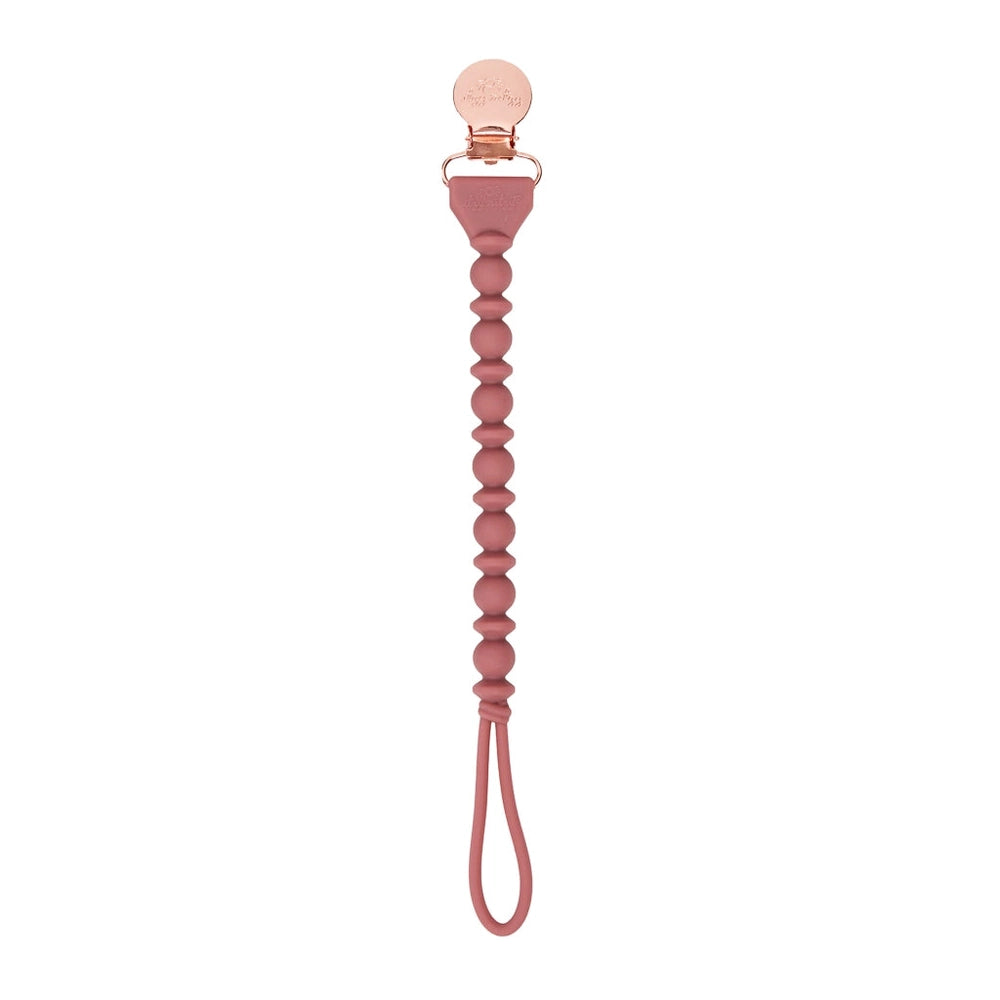Itzy Ritzy Sweetie Strap Beaded Pacifier Clip, pink silicone beads with rose-gold clip