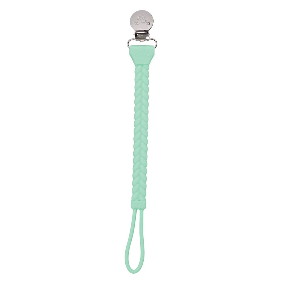 Itzy Ritzy Sweetie Strap braided mint silicone pacifier clip with metal round clip