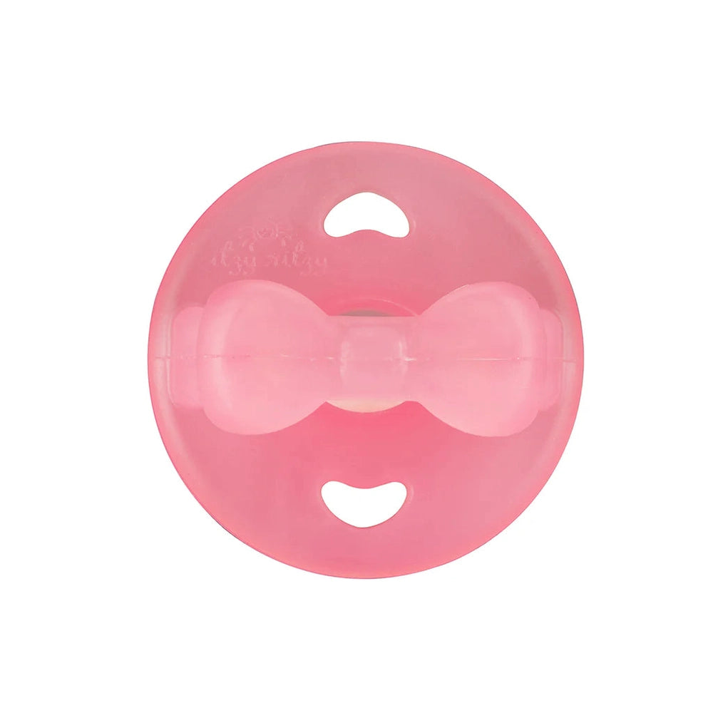 Itzy Ritzy Teensy Teether pink silicone teething toy with bone-shaped chew center