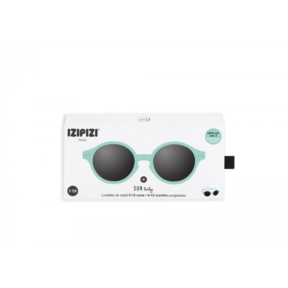 Izipizi Baby Sky Blue Sunglasses with round dark lenses for 0–12 months
