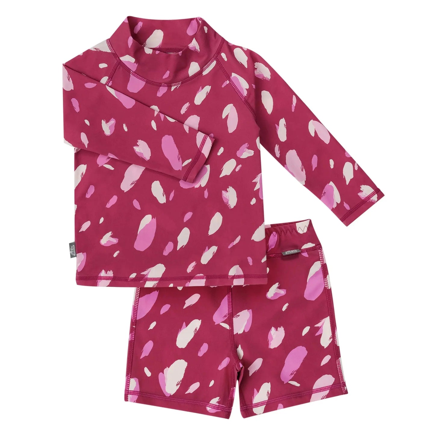 Jan & Jul kids UV rashguard set pink petals 2-piece top and shorts