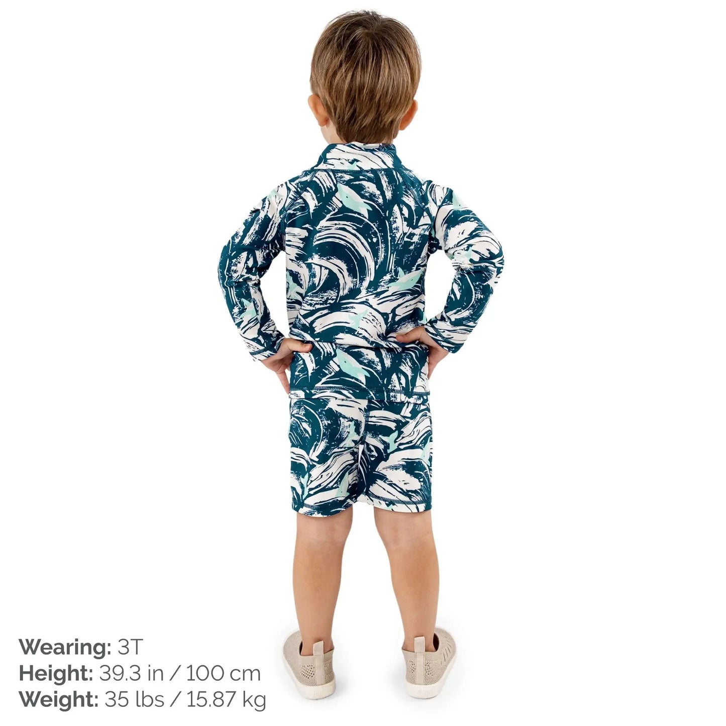 Jan & Jul kids UV rashguard set Wave Rider teal and white pattern