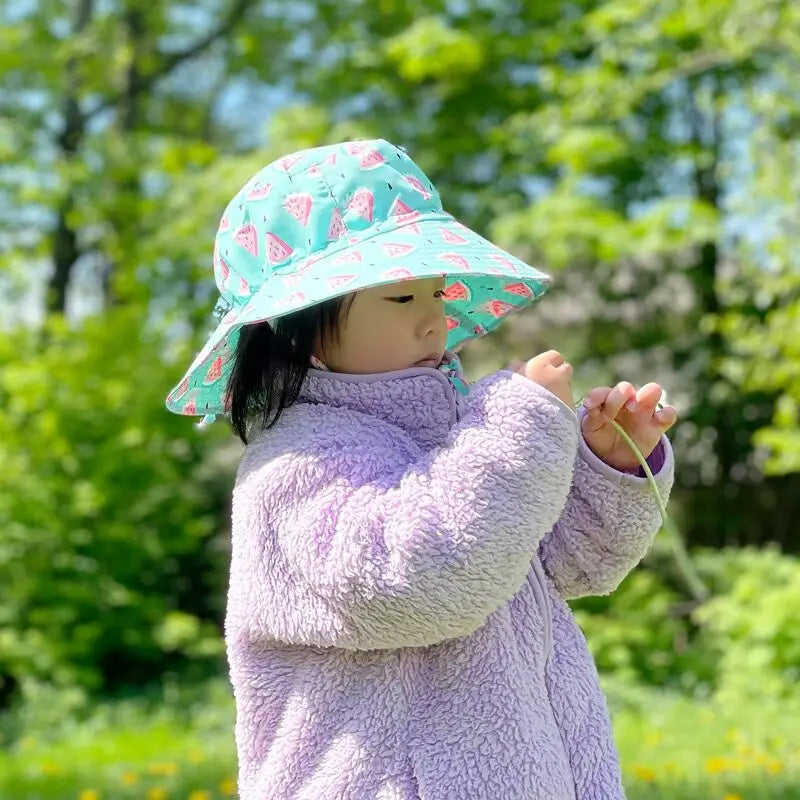 Jan & Jul kids water repellent bucket hat, mint green, watermelon pattern