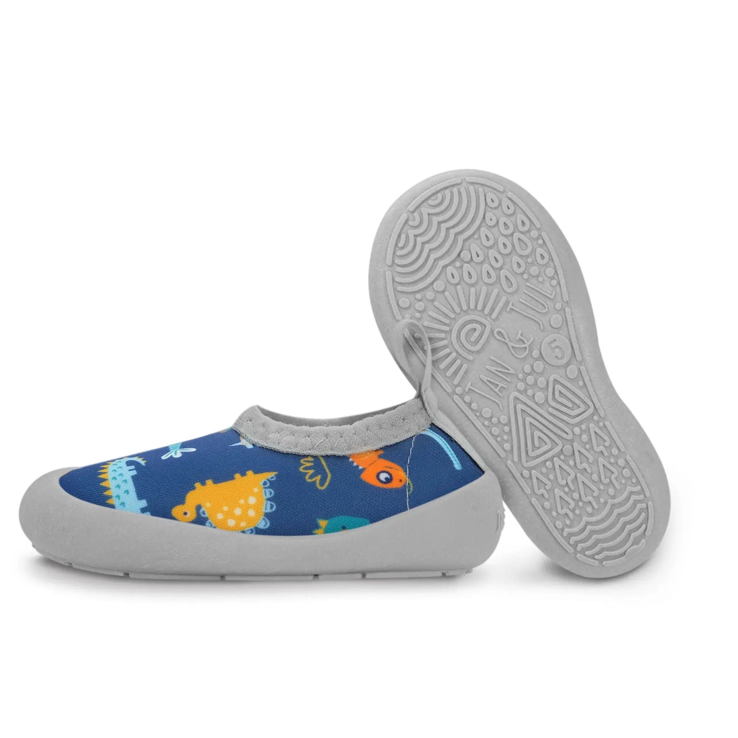 Jan & Jul kids water shoes blue dinosaur print