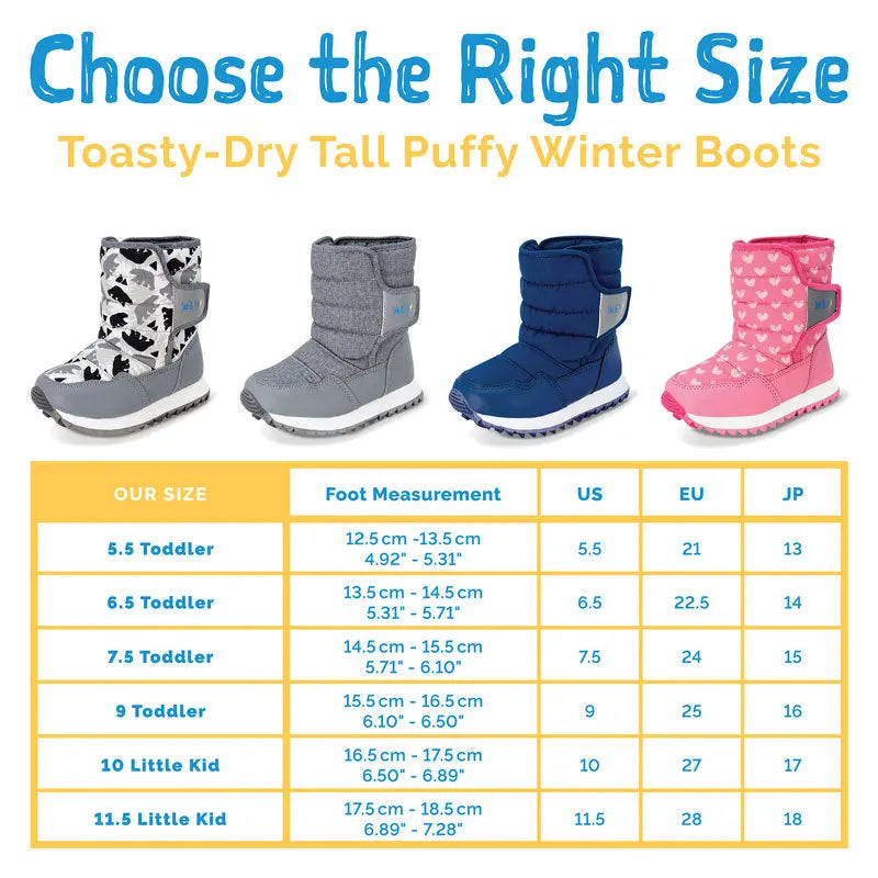 Jan & Jul Toasty Dry Tall Puffy Winter Boots Bear