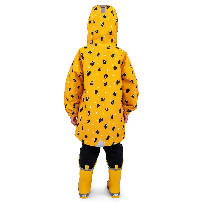 Jan & Jul waterproof hooded rain jacket for kids, yellow with black spots