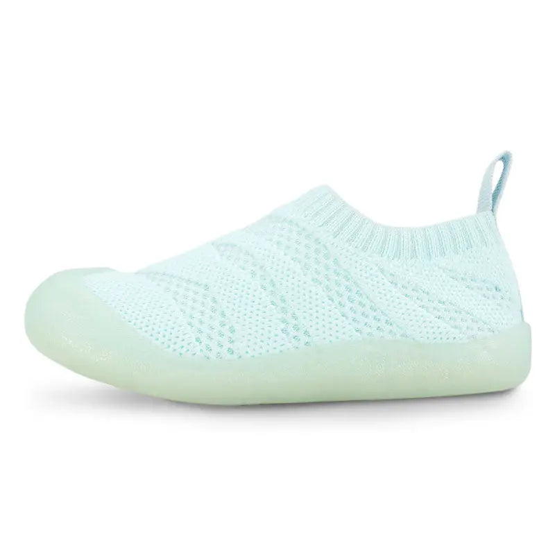 Jan & Jul Jelly Jumper Flow Shoes Mint in knit fabric with pull tab and cushioned mint sole.