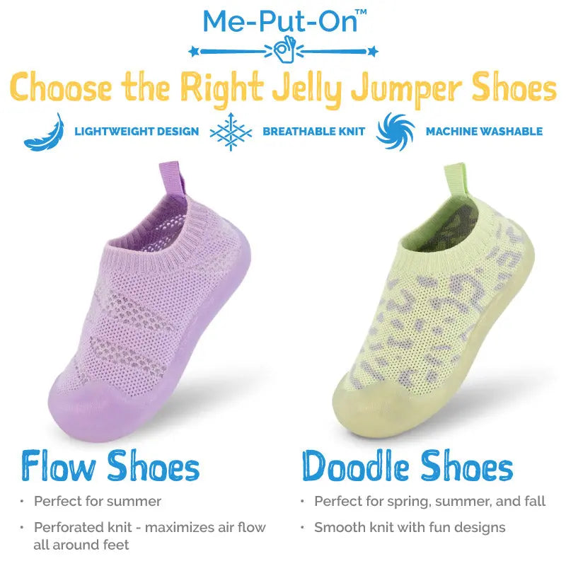 JAN & JUL Jelly Jumper Flow Shoes Mint, lightweight perforated knit baby shoes shown angled to reveal breathable knit.