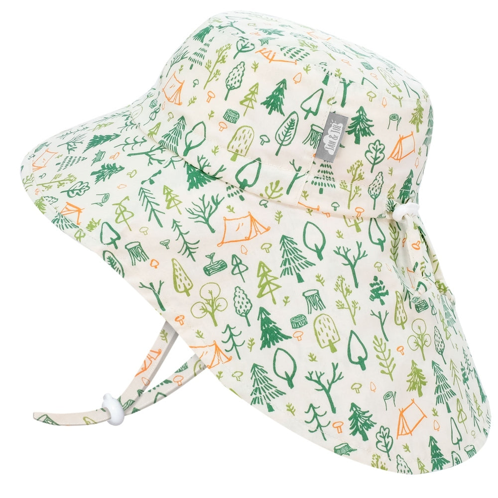 Jan & Jul Kids Cotton Adventure Hat Camp Grove forest-print with adjustable chin strap fastened under chin