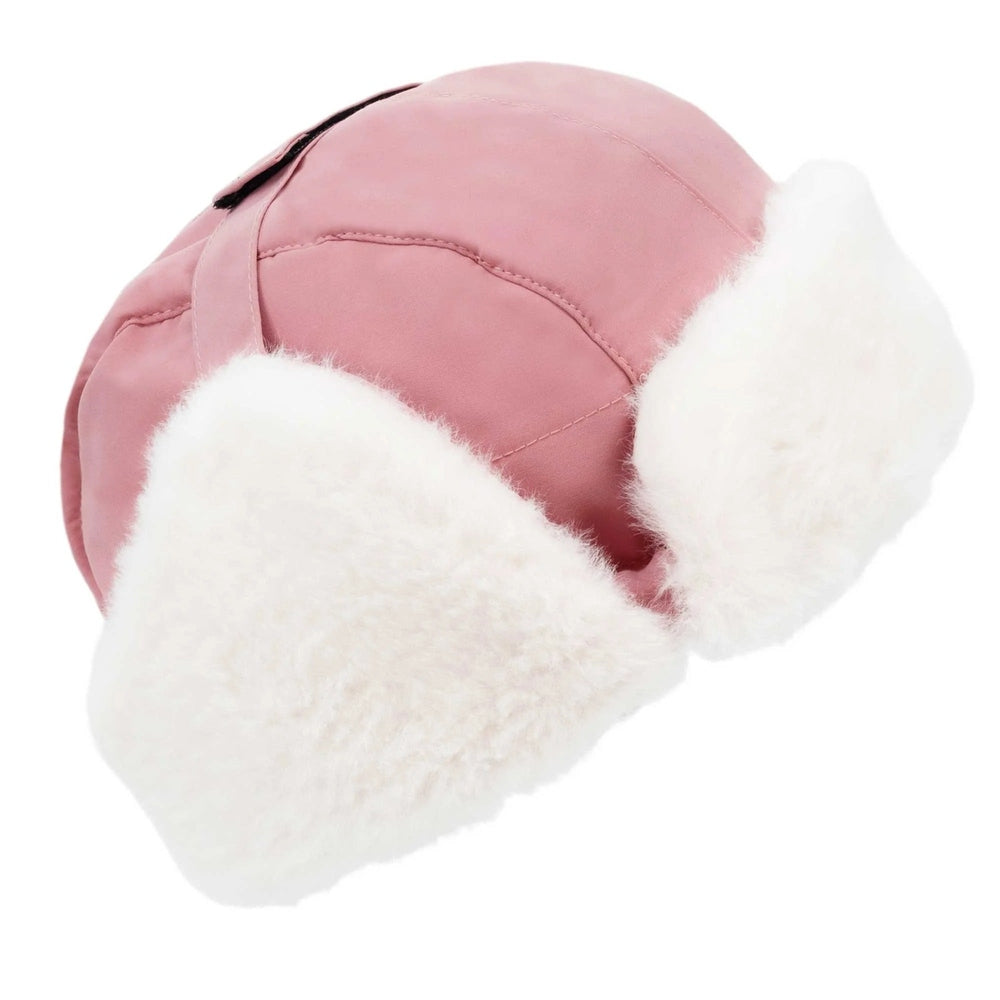 JAN & JUL Kids Insulated Winter Hats Dusty Pink, featuring white fluffy ear flaps shown for warmth.