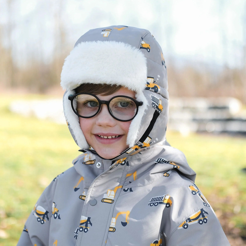 JAN & JUL Kids Insulated Winter Hats Grey Construction: child in warm grey hat with white fluffy ear flaps.