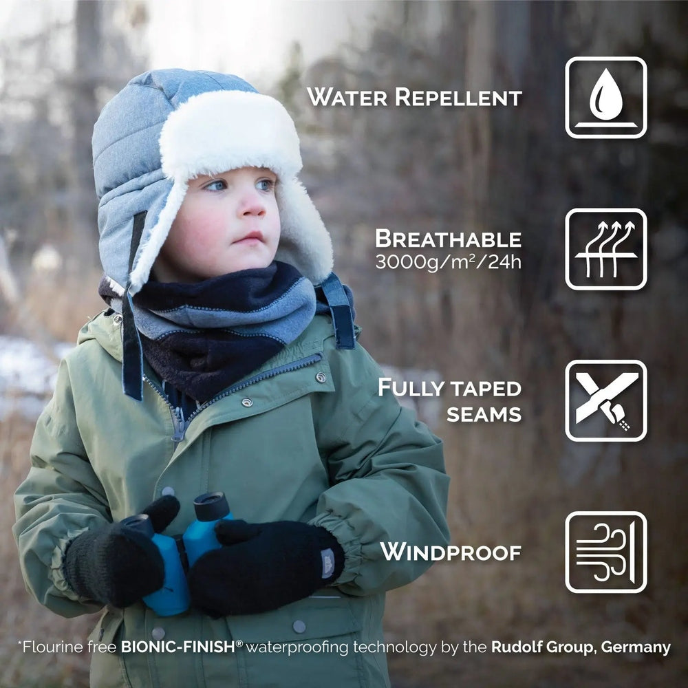JAN & JUL Kids Insulated Winter Hat Terracotta, cozy fleece-lined knit on a child outdoors.