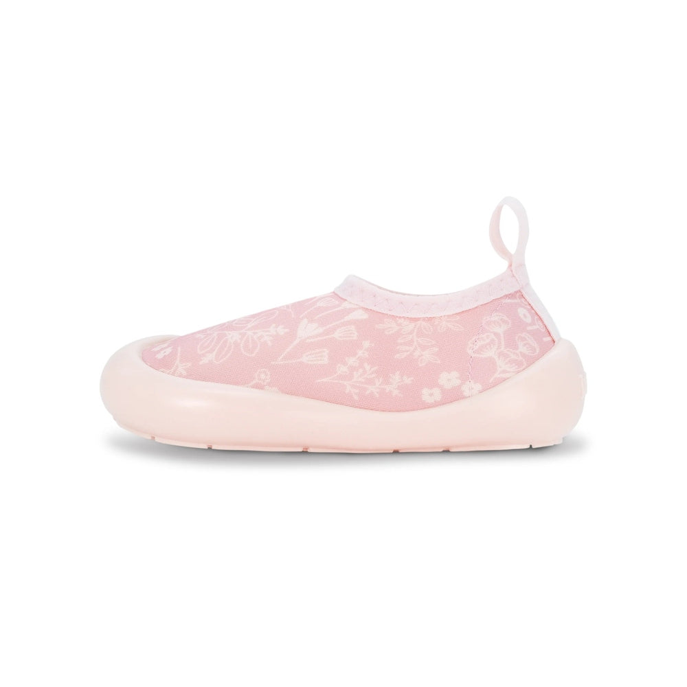 Jan & Jul kids water shoe Pink Prairie; pink floral-pattern fabric upper with pale pink sole