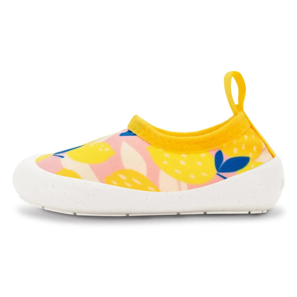 Jan & Jul Kids Water Shoes Summer Citrus; bright citrus print, slip-on with back pull-tab and lightweight foam sole