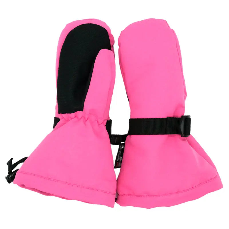 Jan & Jul Kids Waterproof Toasty Dry Mitten pair in hot pink with black inner lining and adjustable straps
