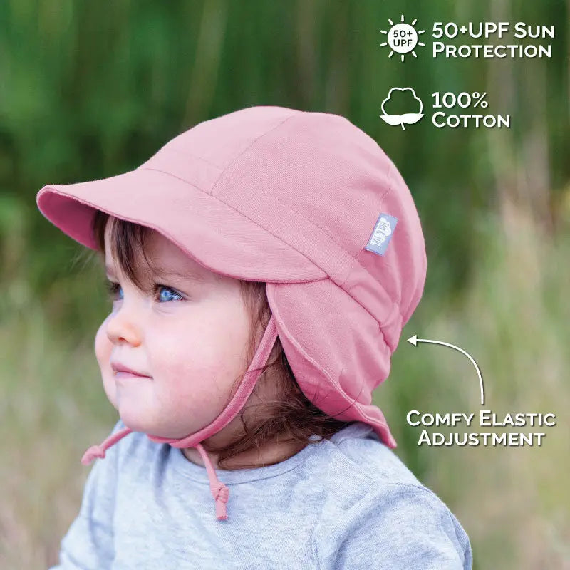 Jan & Jul Sun Soft Baby Cap Rose Quartz pink cotton hat with comfy elastic chin strap and UPF50+.