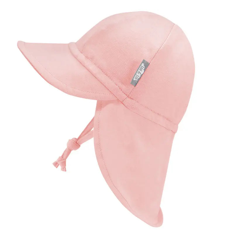 Jan & Jul Sun Soft Baby Cap Rose Quartz with curved brim and tied chin straps