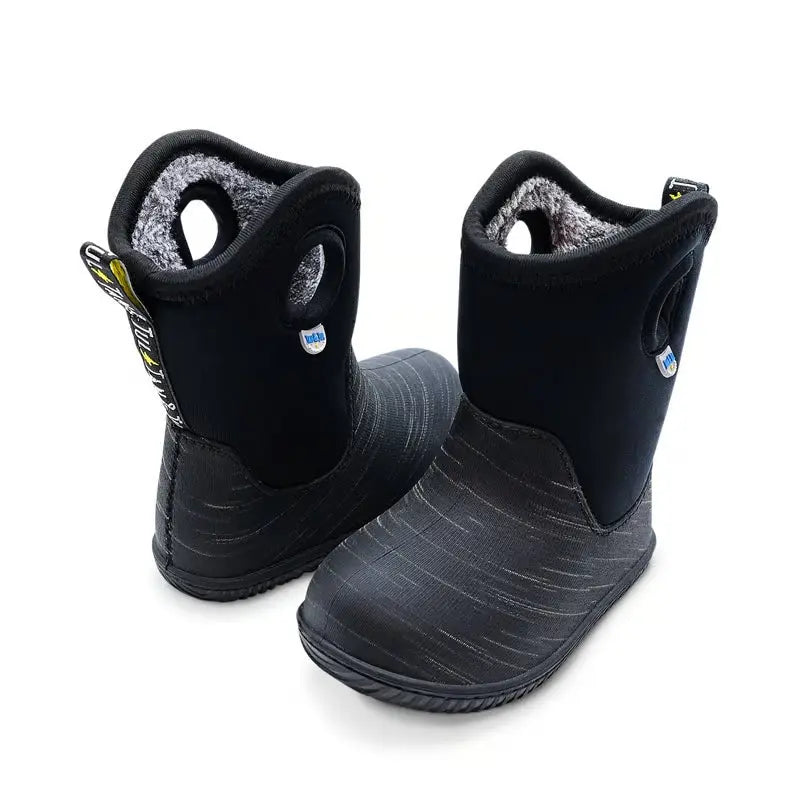 Jan & Jul Toasty Dry Lite Winter Boots Black Birch; two toddler boots with fleece lining and pull tabs.