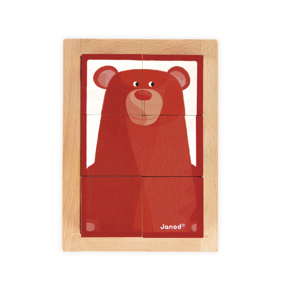 Janod 6 forest blocks in wooden box with red bear illustration for Toddlers

