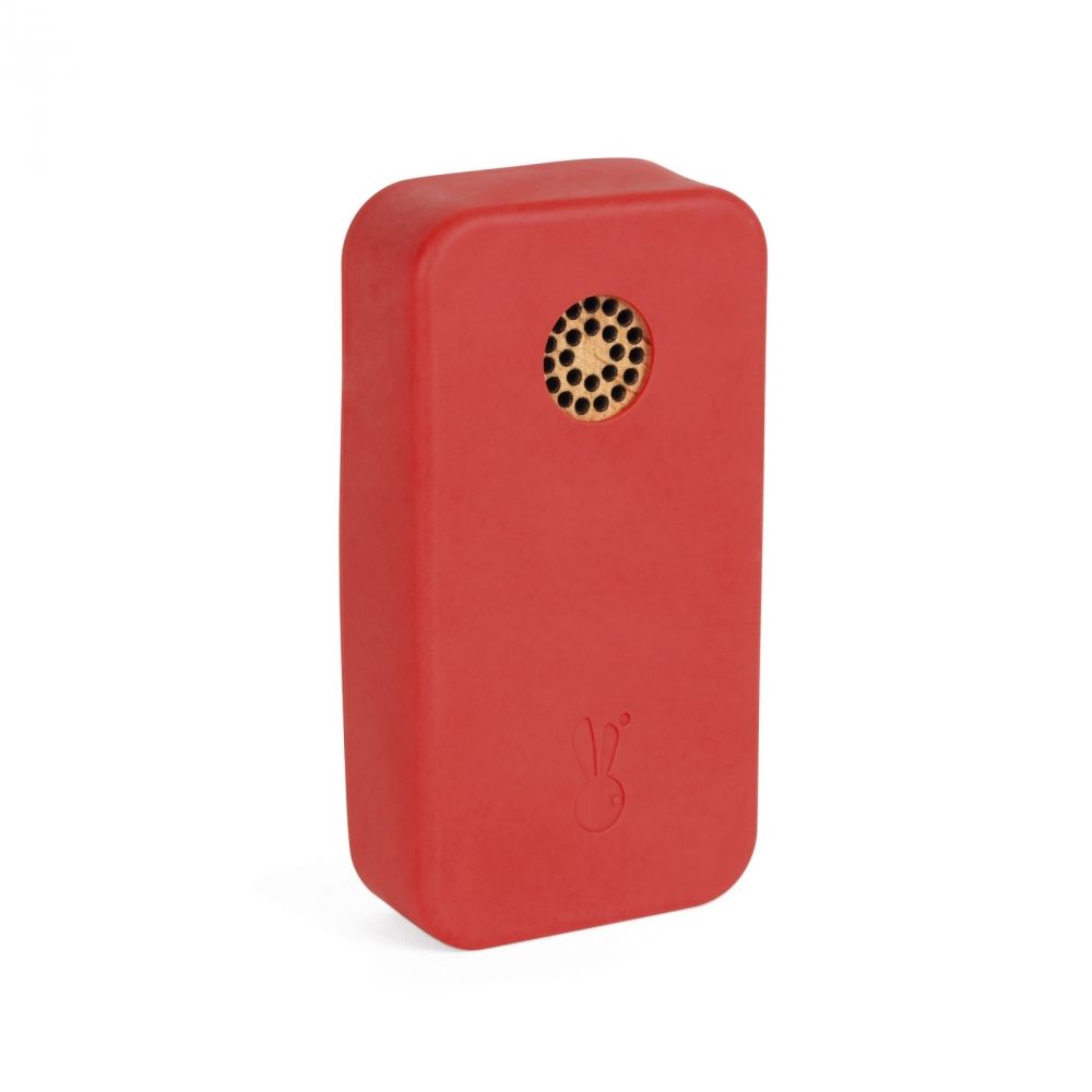 JANOD Sound Telephone wooden red toy with circular speaker; perfect toddler pretend play.
