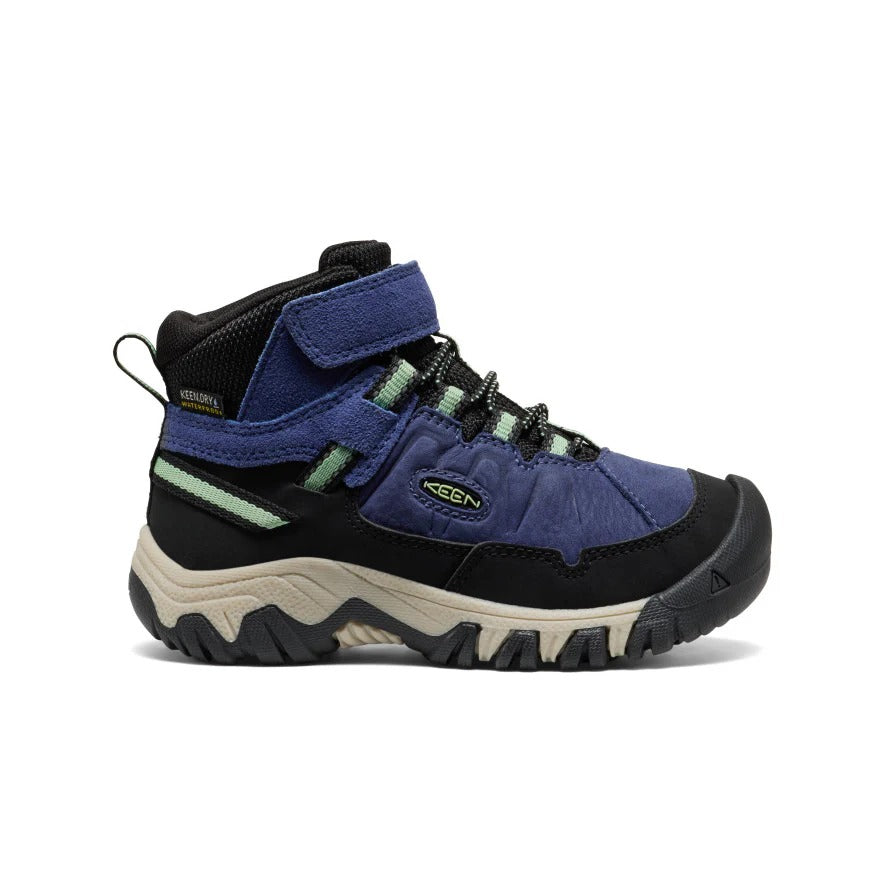 Keen Little Kids' Targhee IV waterproof hiking boot in blue Hemlock with black accents