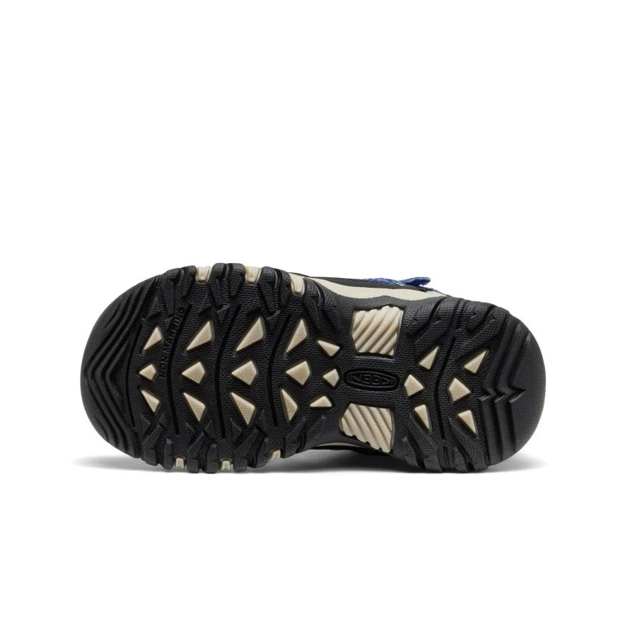 KEEN Little Kids' Targhee IV Waterproof Hiking Boot in Blue Hemlock with rugged lug outsole