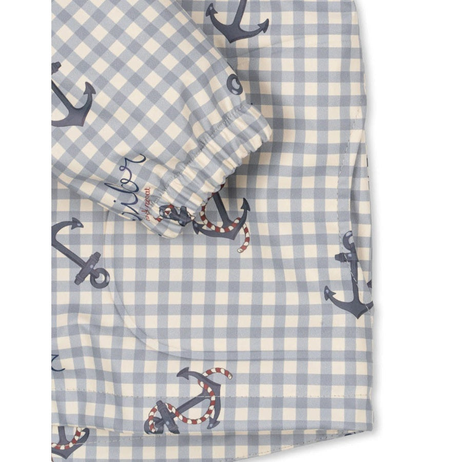 Konges Slojd Rainy Palme sailor check baby outfit in blue gingham with anchors