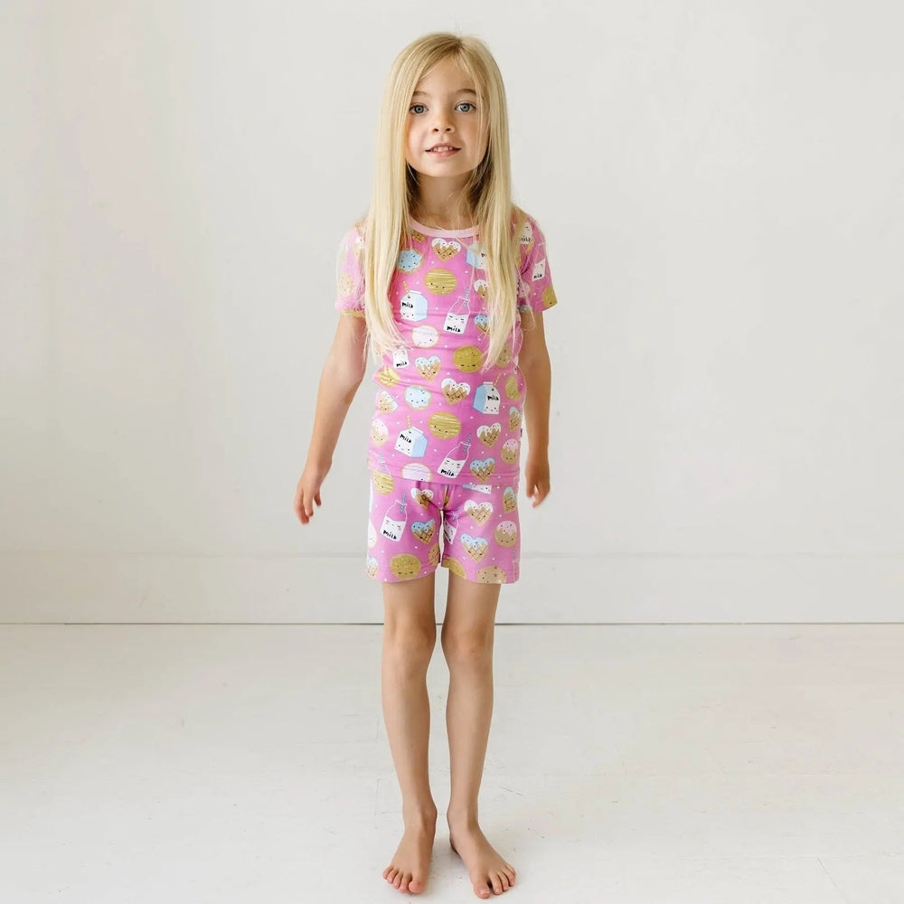 Littlesleepies Pink Cookies & Milk Two Piece Short Sleeve & Shorts Bamboo Viscose Pajama Set