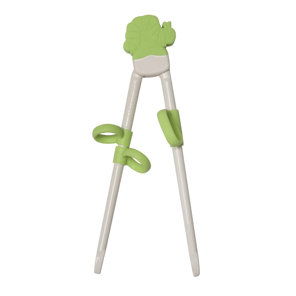 Loulou Lollipop Eric Carle Chopsticks Caterpillar set; white stems with lime green grips and topper