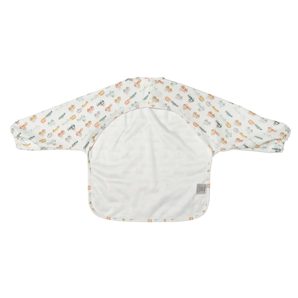 Loulou Lollipop long-sleeve baby bib with camper vans print and white interior