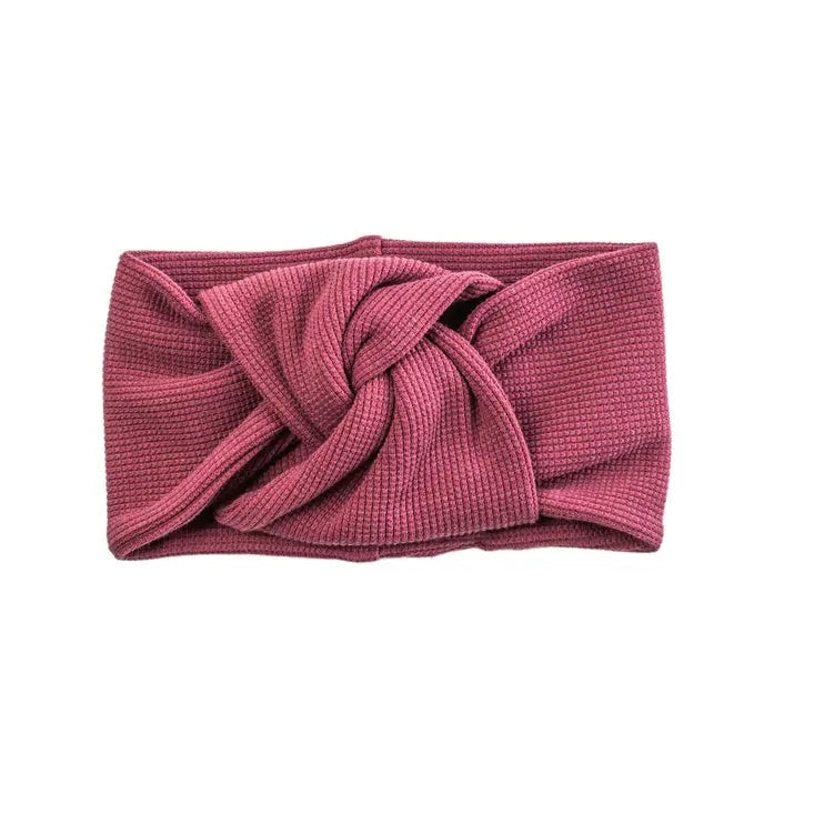LOULOU LOLLIPOP Waffle Knotted Headband Sugar Plum pink knit, baby-friendly cozy knot at front.