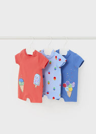 Mayoral Newborn 3-Pack Romper Papaya