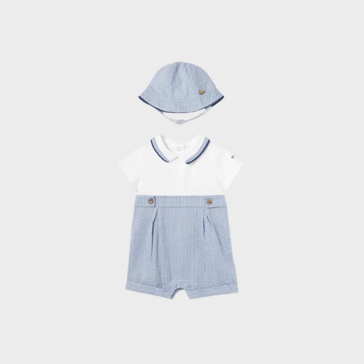 MAYORAL NEWBORN ROMPER WITH HAT SEERSUCKER - baby enRoute