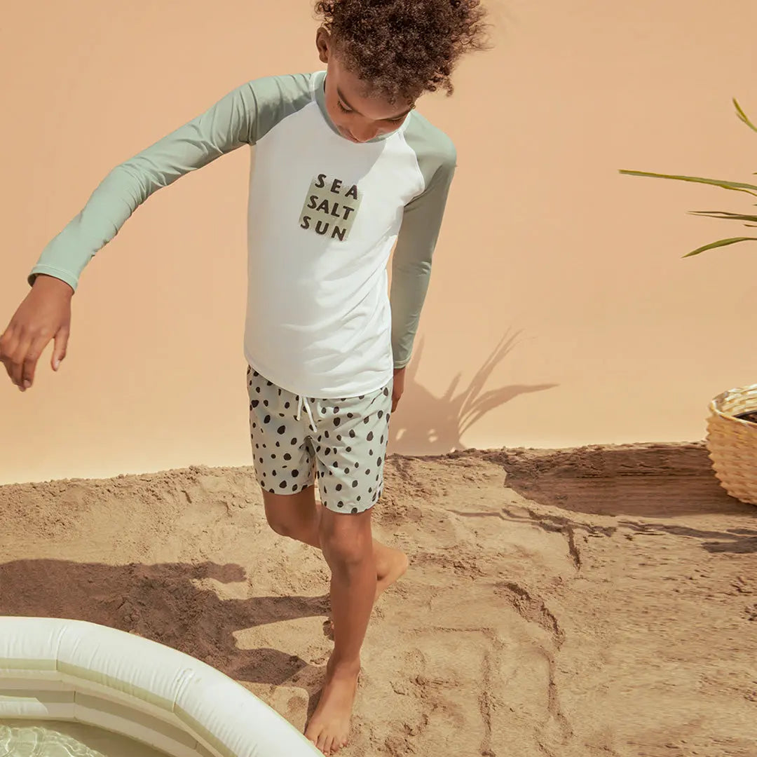 MILES THE LABEL SEA SALT SUN LONG-SLEEVE RAGLAN RASHGUARD DUSTY GREEN - baby enRoute