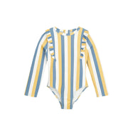 MILES THE LABEL SUNRISE & BLUE STRIPED LONG-SLEEVE ONE-PIECE SWIMSUIT