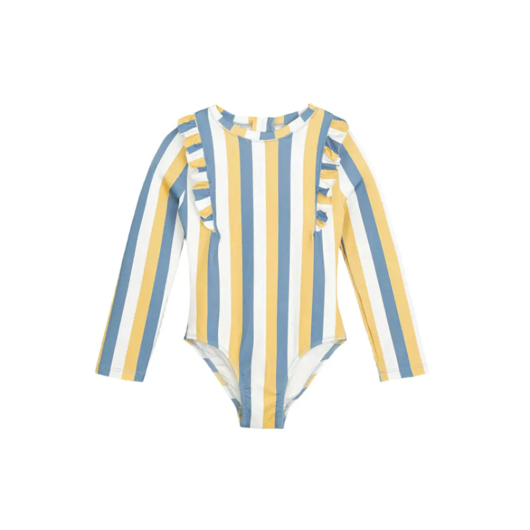 MILES THE LABEL SUNRISE & BLUE STRIPED LONG-SLEEVE ONE-PIECE SWIMSUIT