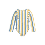 MILES THE LABEL SUNRISE & BLUE STRIPED LONG-SLEEVE ONE-PIECE SWIMSUIT