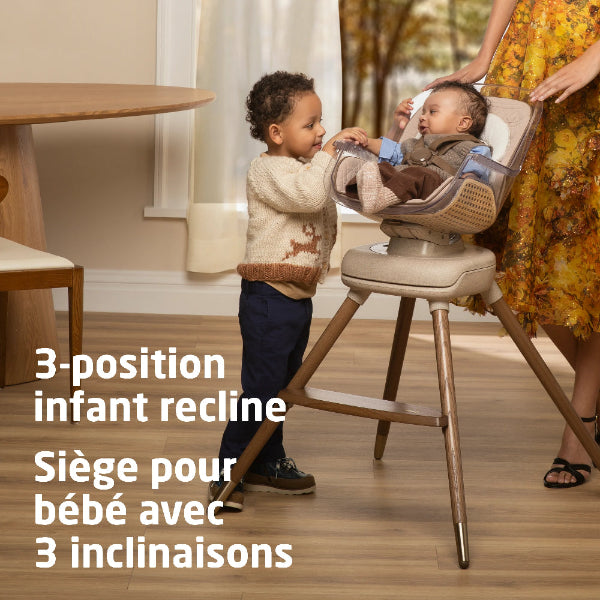 MAXI COSI Kiskadee 360 rotating high chair with 3-position infant recline, beige fabric, wooden legs