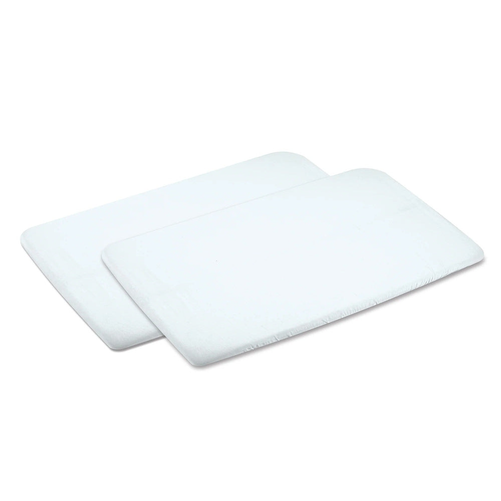 Maxi Cosi Swift/Calao Bassinet Sheets set of 2 in white, smooth fabric.