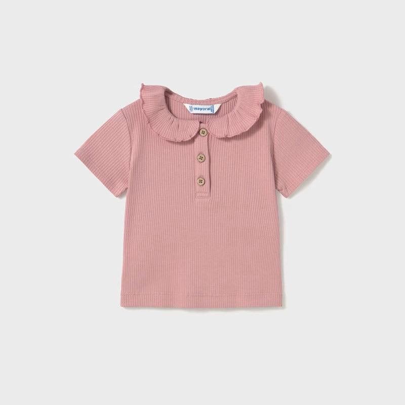 Mayoral Baby Ribbed Polo With Ruffle Collar Rose