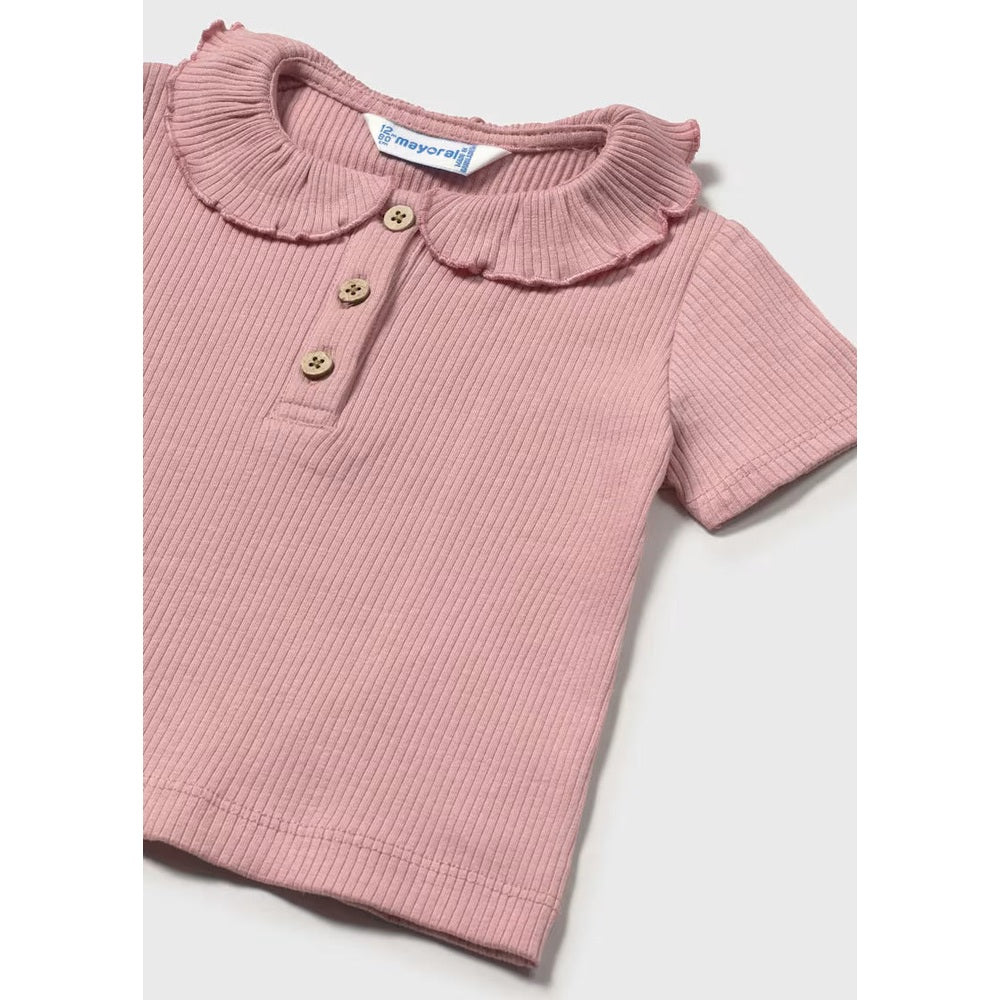 Mayoral Baby Ribbed Polo With Ruffle Collar Rose