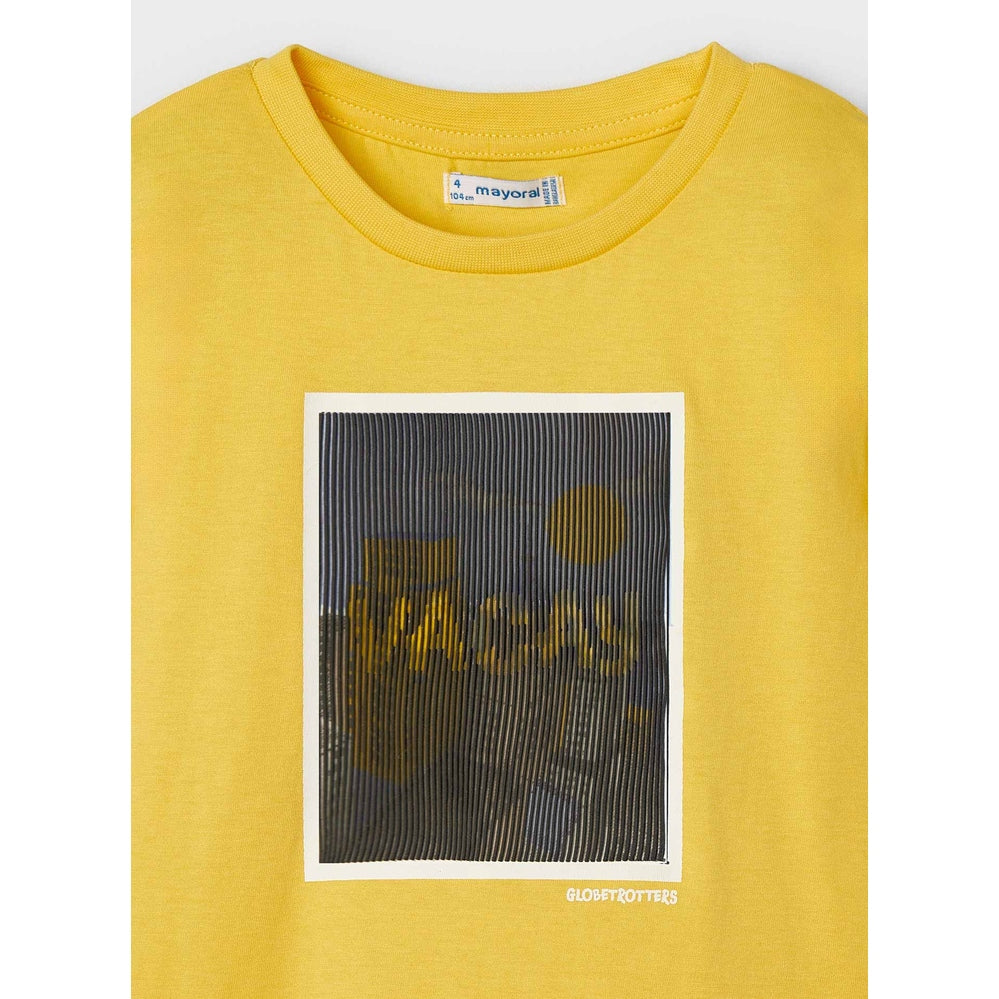 Mayoral Boys T-Shirt Yellow Sun with bold sun graphic print on chest.